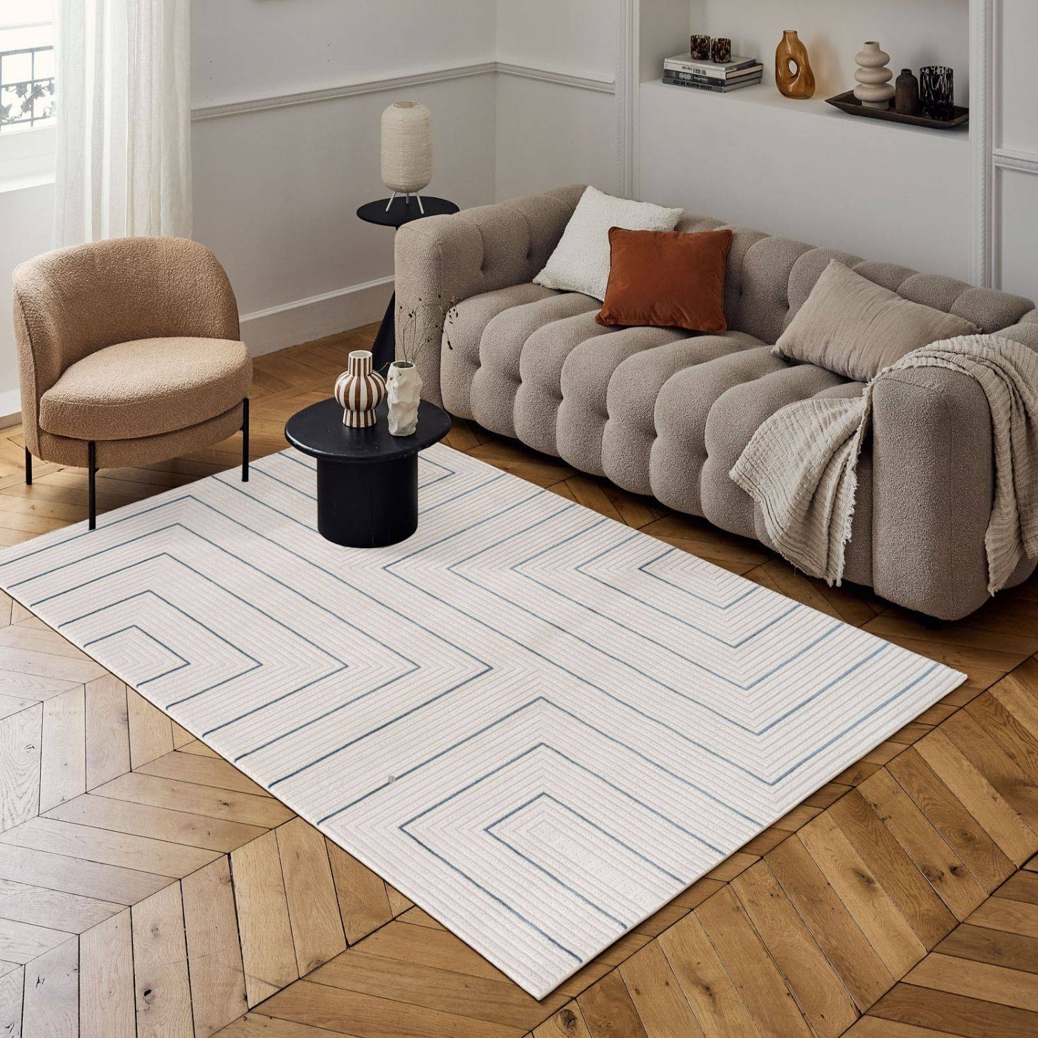 Carmel Cream-Blue Geometric Rug