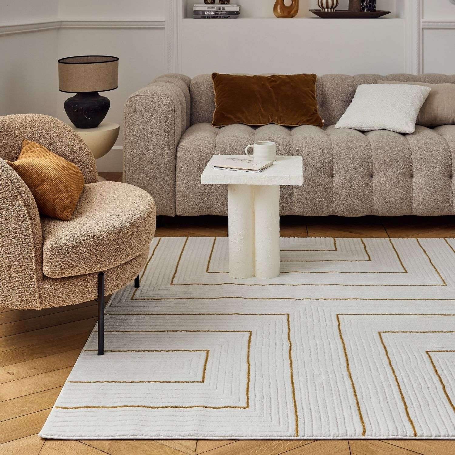 Carmel Cream-Gold Geometric Rug