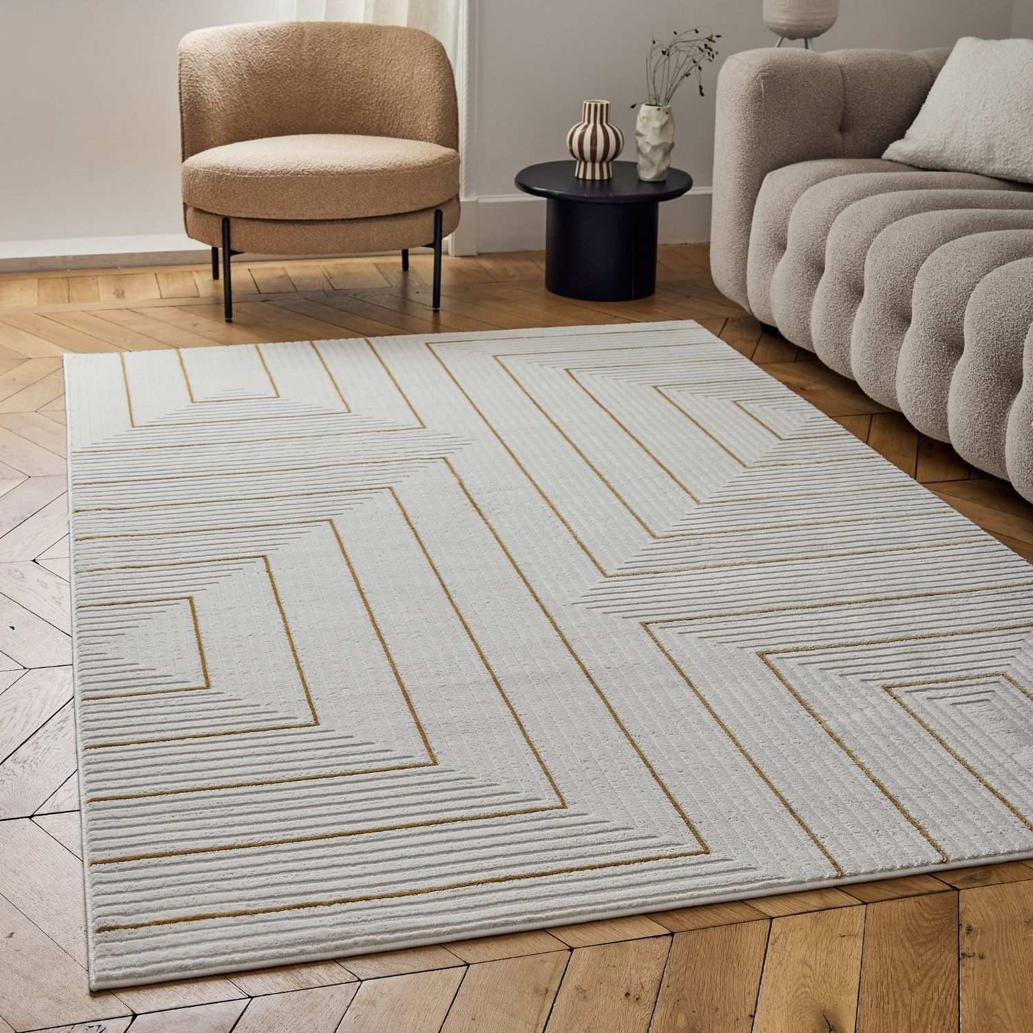 Carmel Cream-Gold Geometric Rug