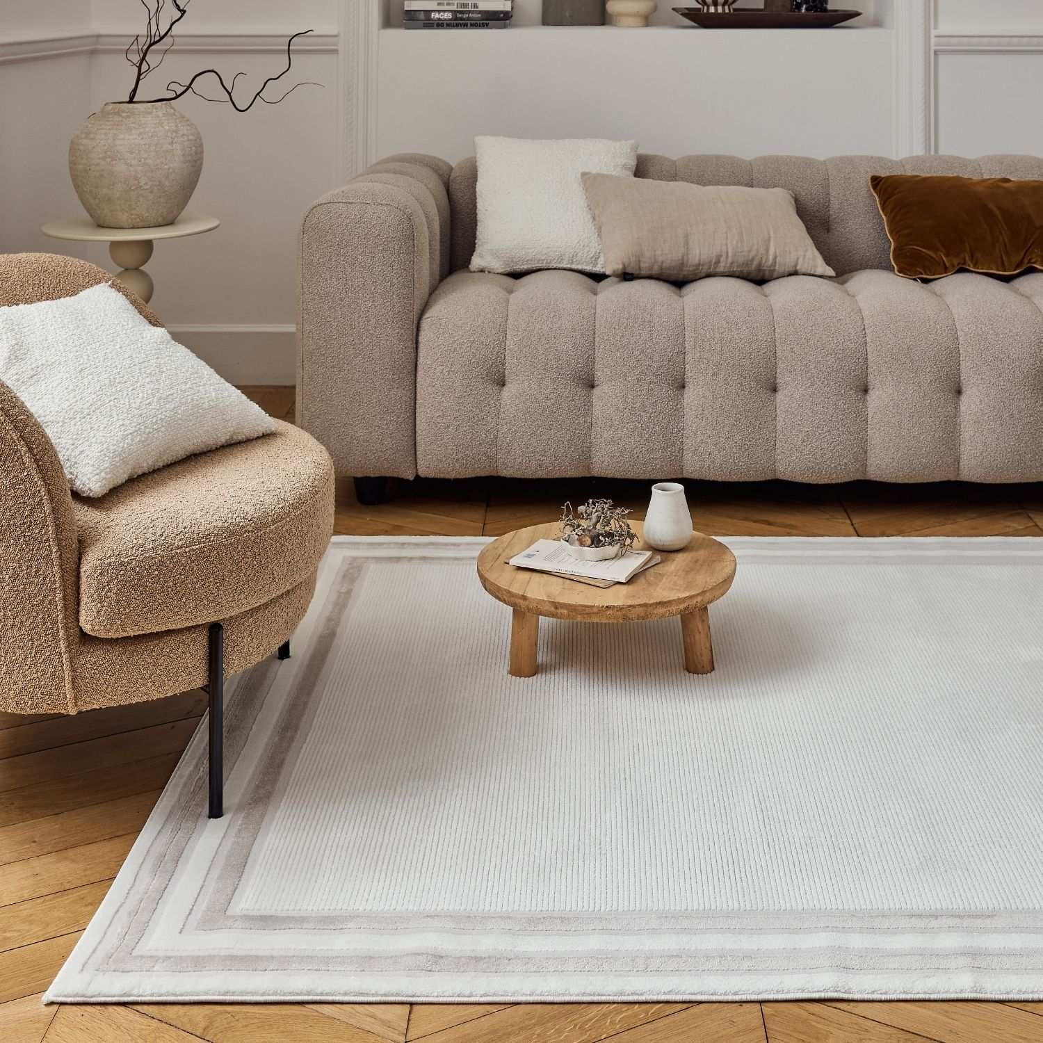 Carmel Cream-Beige Bordered Rug