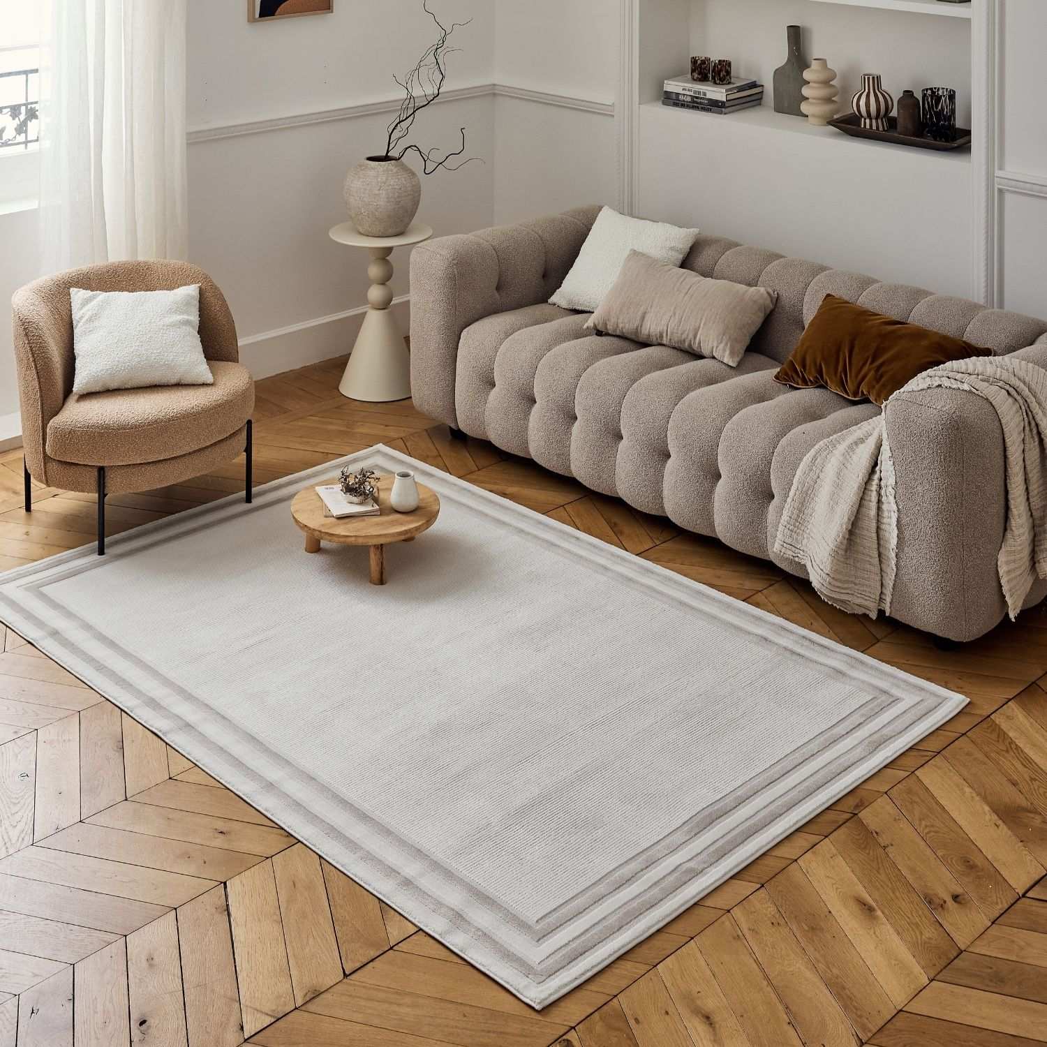 Carmel Cream-Beige Bordered Rug