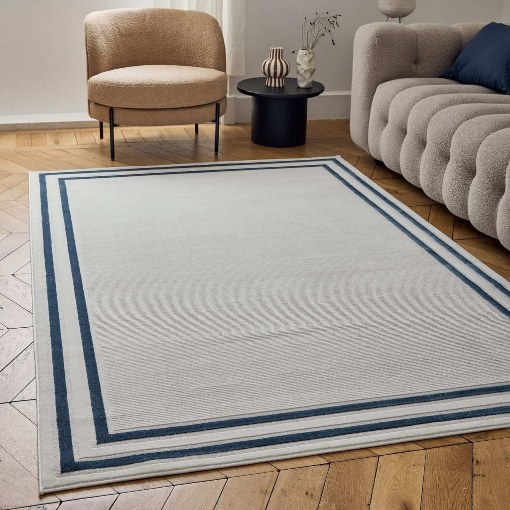 Carmel Cream-Blue Bordered Rug