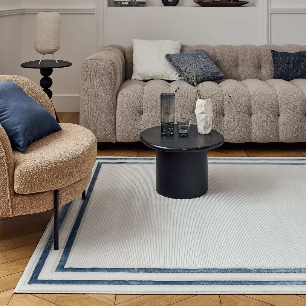 Carmel Cream-Blue Bordered Rug