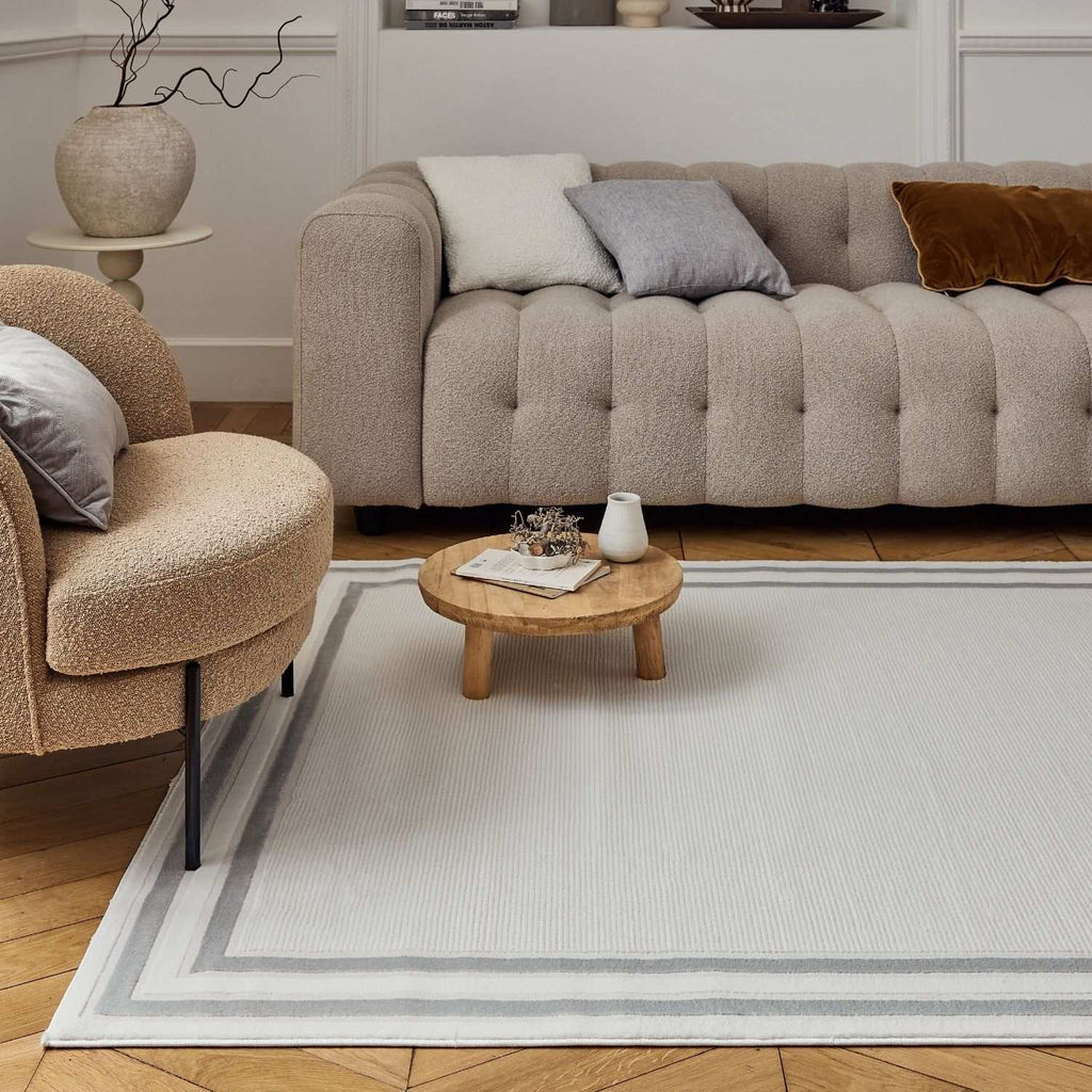 Carmel Cream-Grey Bordered Rug