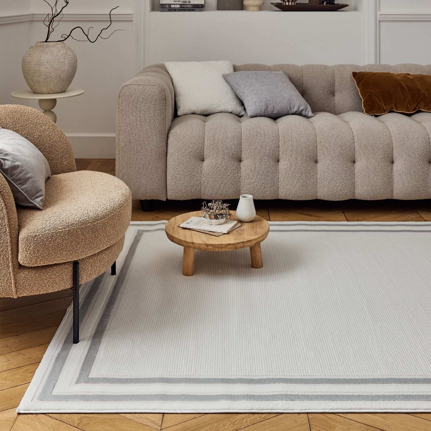 Carmel Cream-Grey Bordered Rug