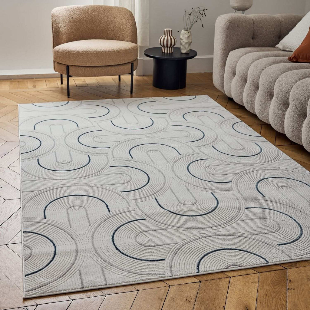 Carmel Cream-Blue Geometric Rug
