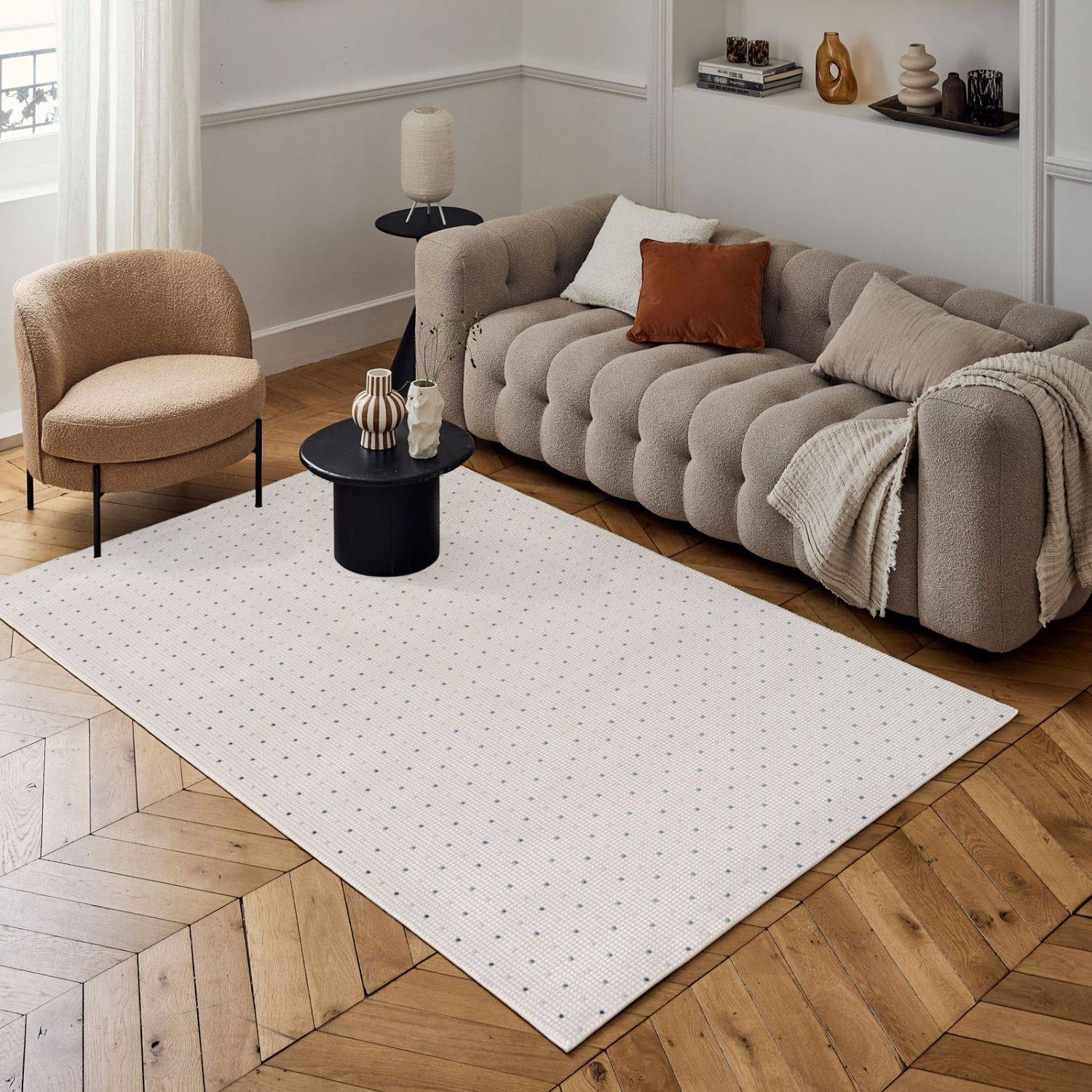Carmel Cream-Blue Dots Rug