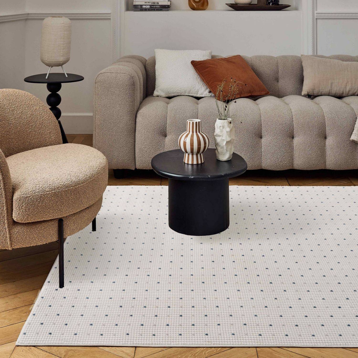 Carmel Cream-Blue Dots Rug