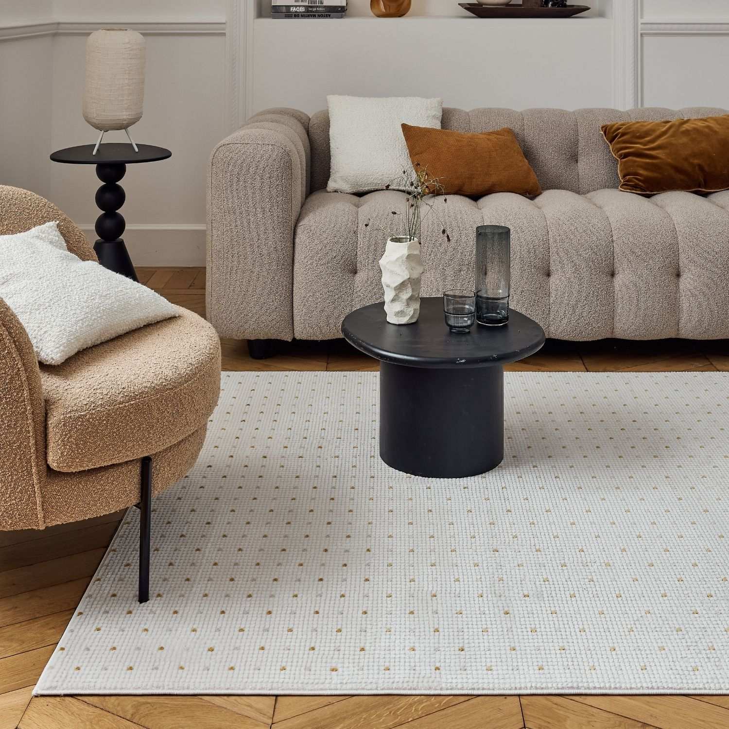 Carmel Cream-Gold Dots Rug