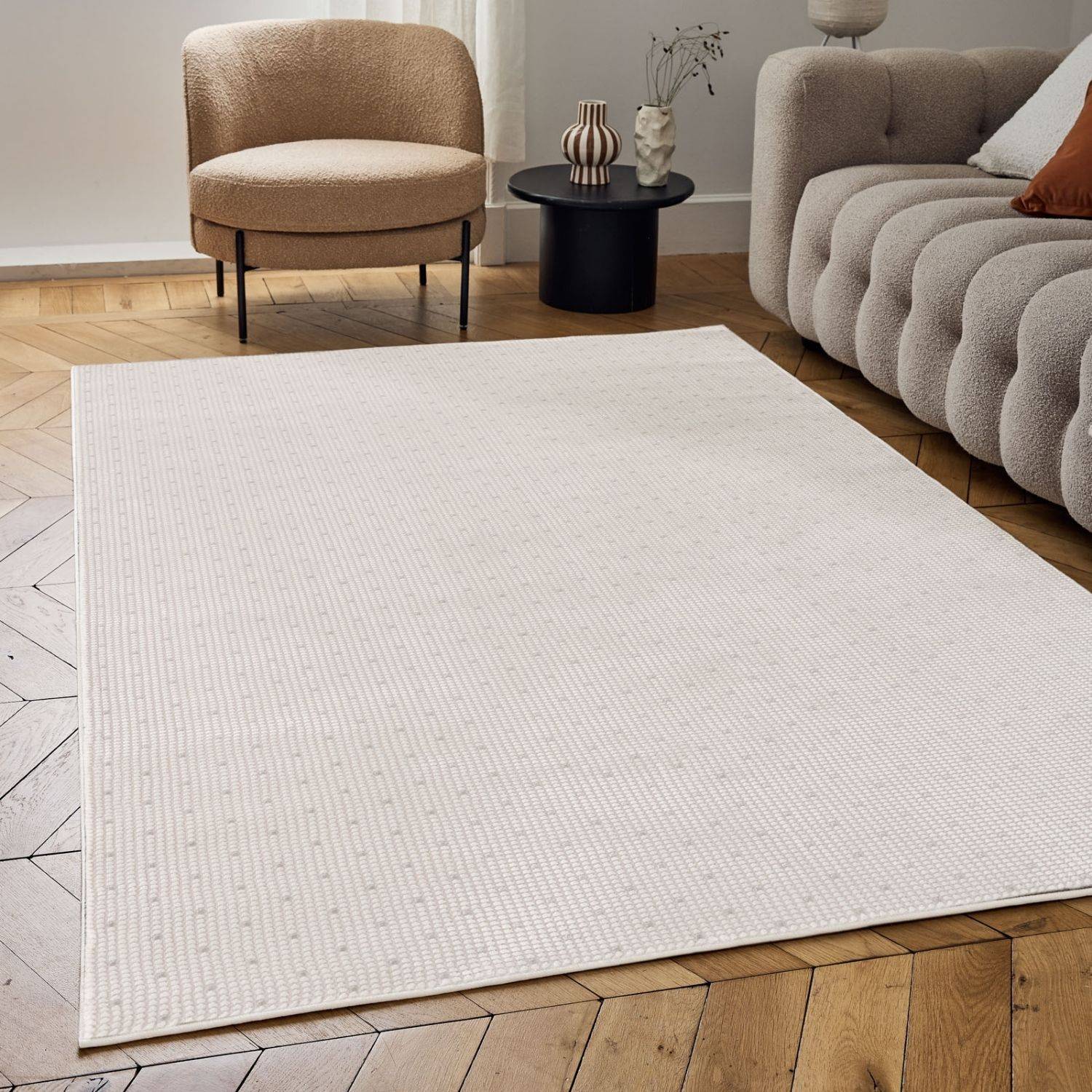 Carmel Cream-Grey Dots Rug