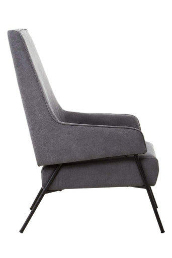 Ash Velvet High Back Chair with Black Metal Legs