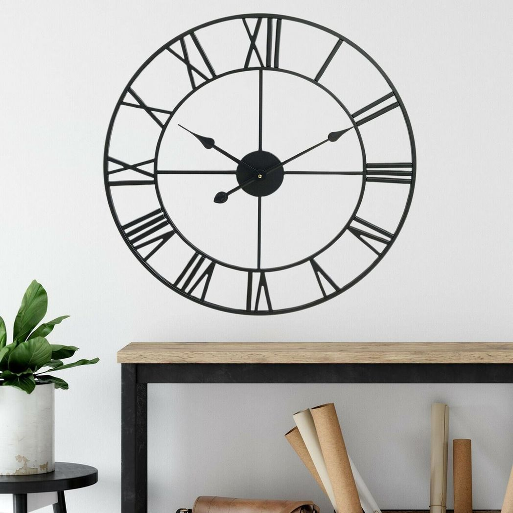 Stunning 60CM Roman Metal Clock in Black:, Attention to Detail. Statement Piece for any Room!