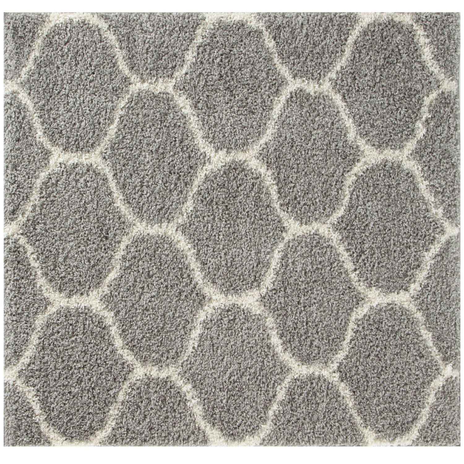 Grey Trellis Shaggy Rug 120X120 cm