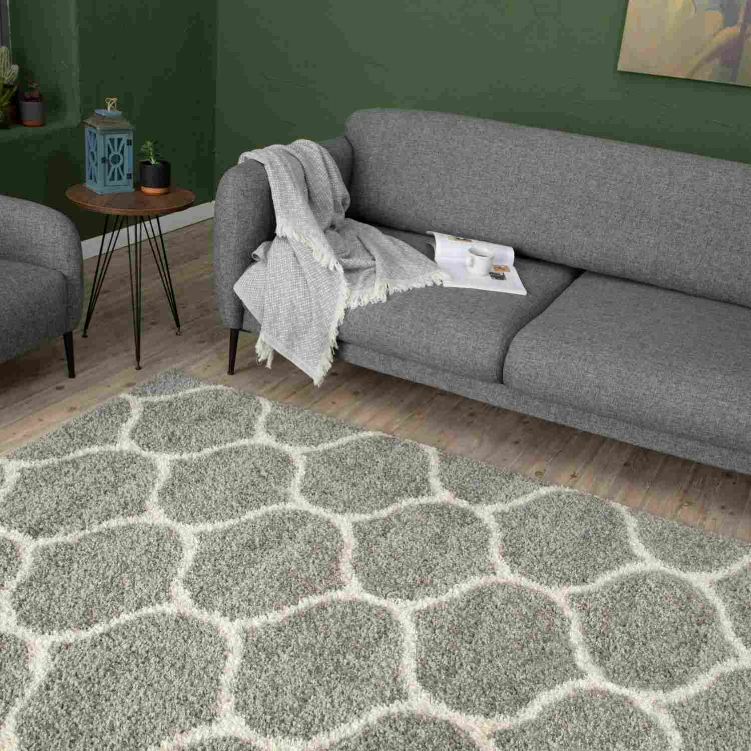 Grey Trellis Shaggy Rug