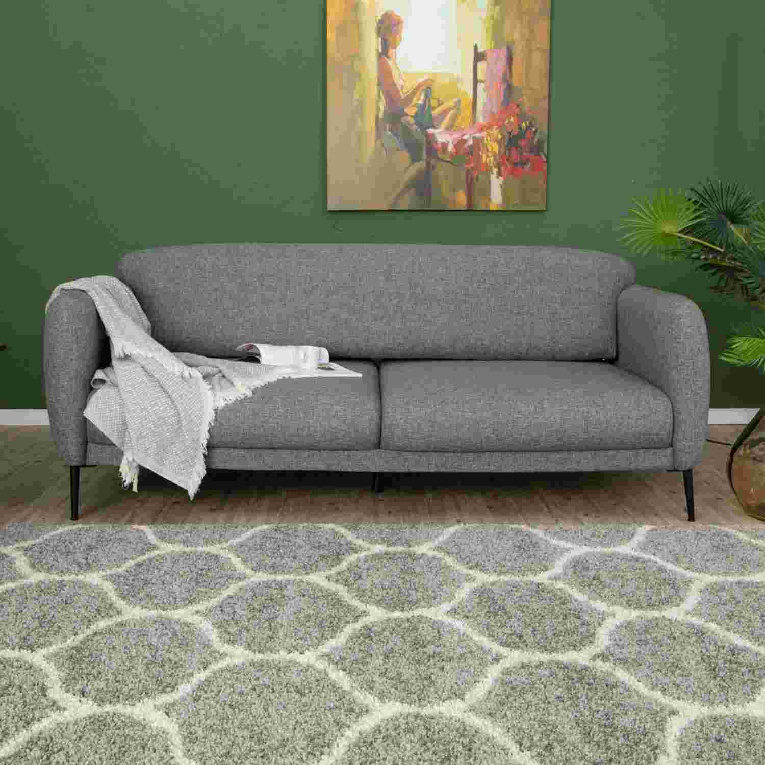 Grey Trellis Shaggy Rug