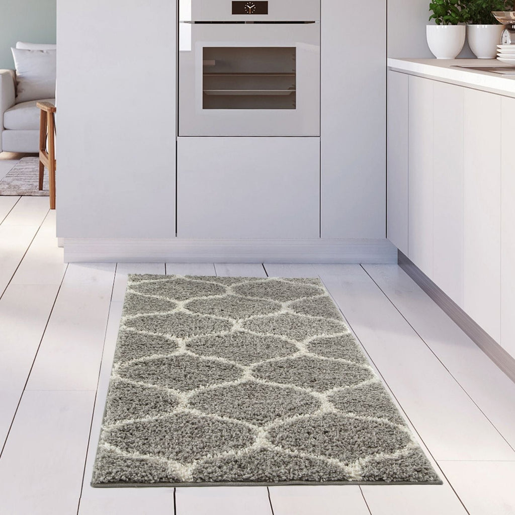 Grey Trellis Shaggy Rug