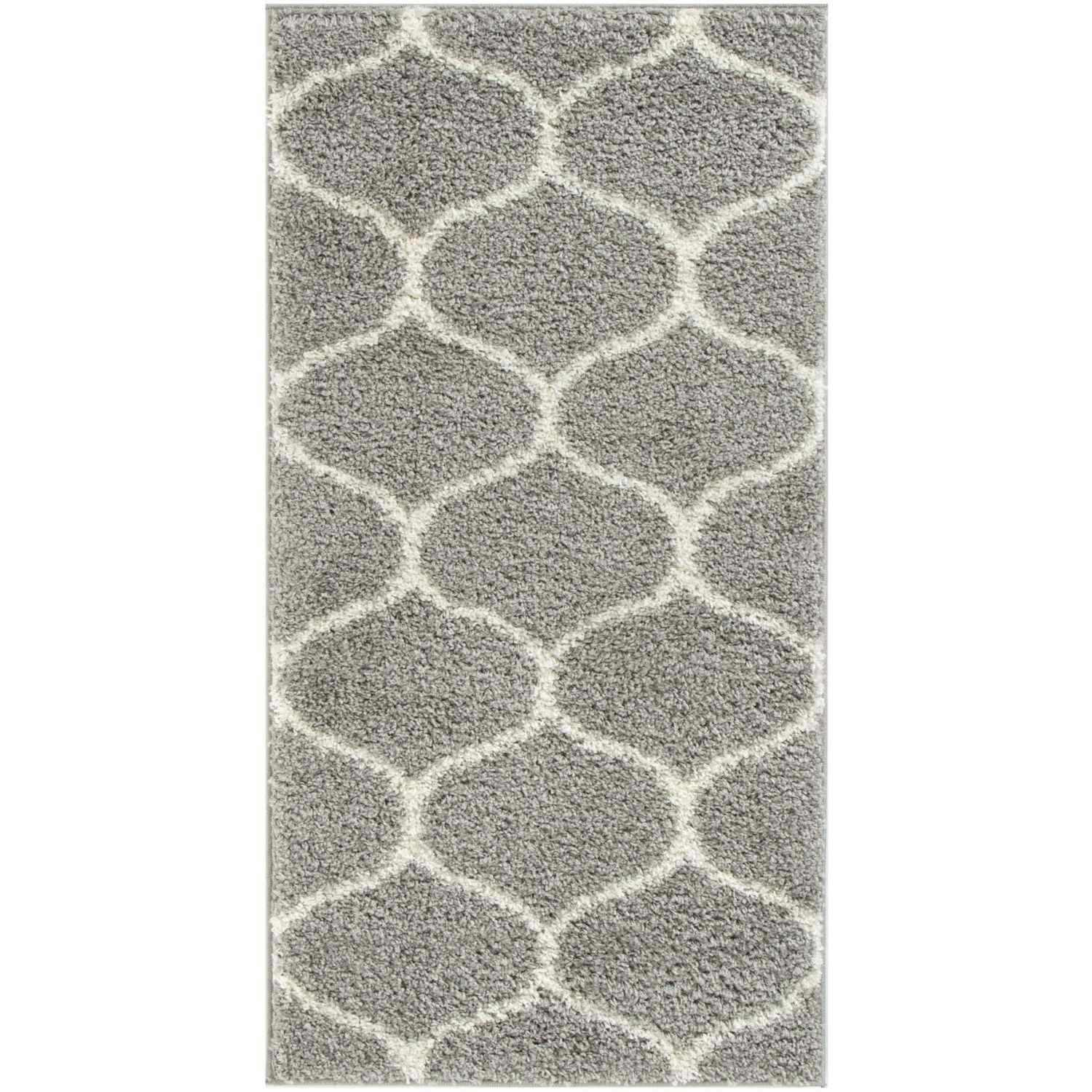 Grey Trellis Shaggy Rug