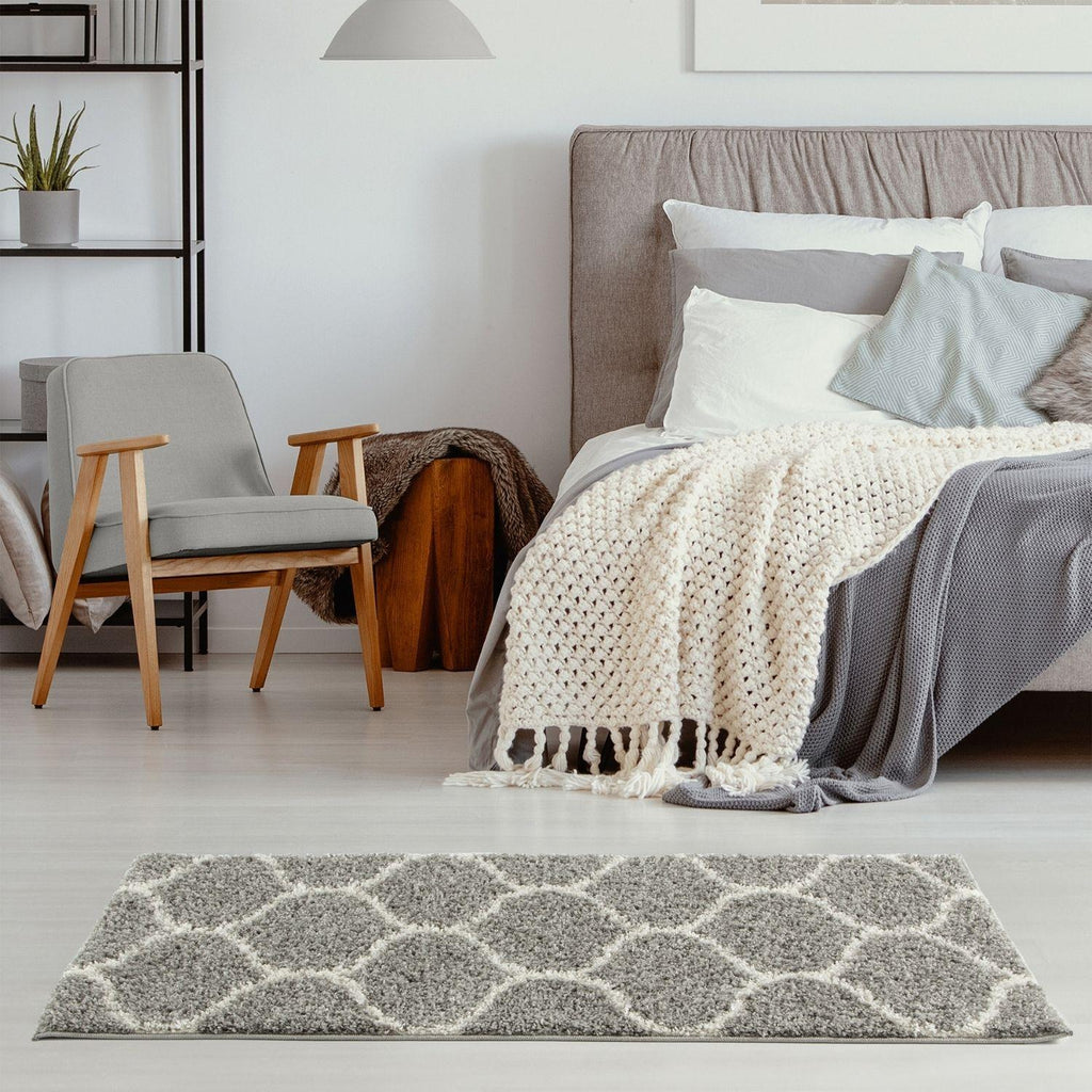 Grey Trellis Shaggy Rug