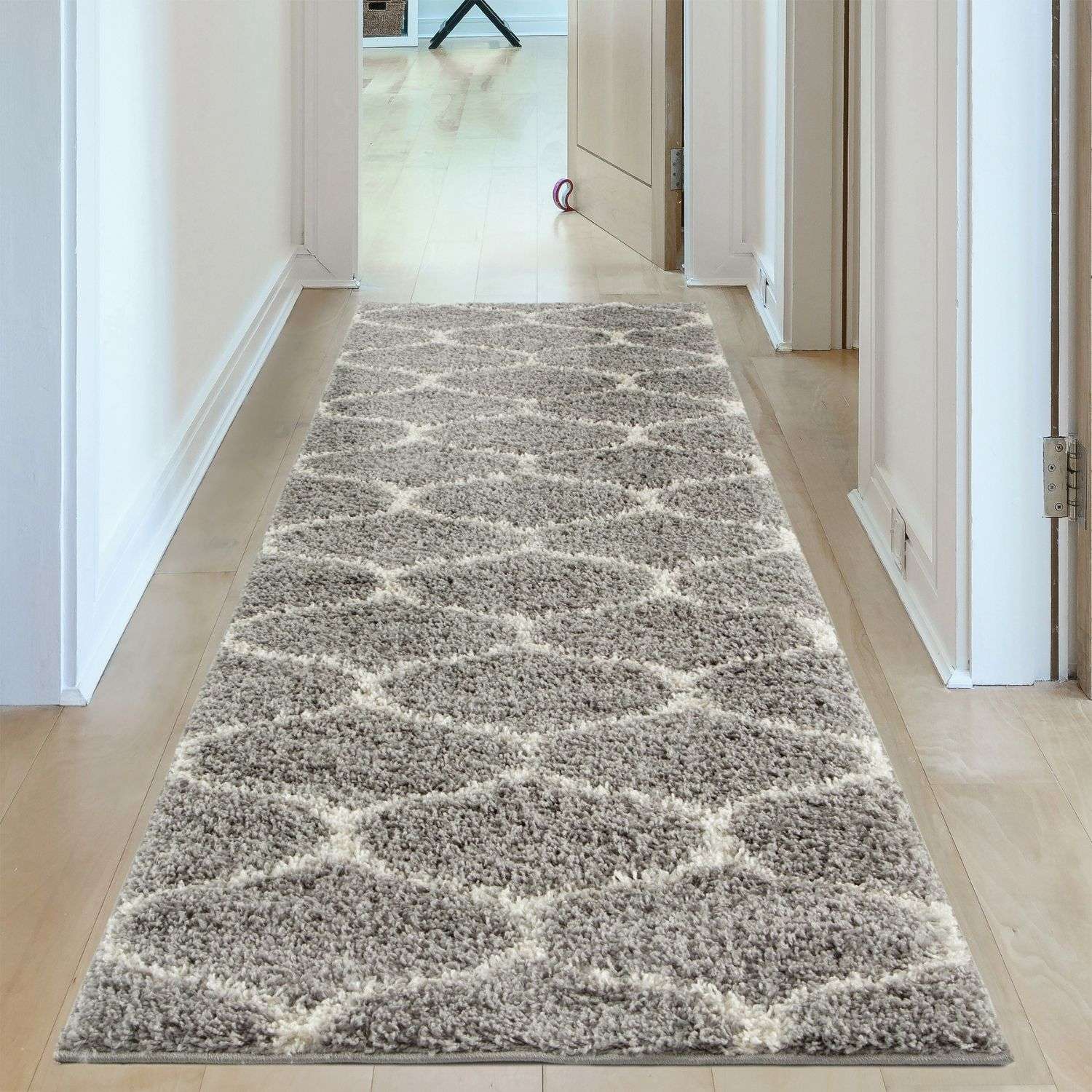 Grey Trellis Shaggy Rug
