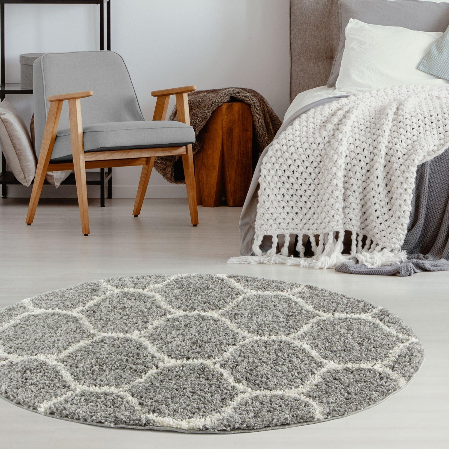Grey Trellis Shaggy Rug