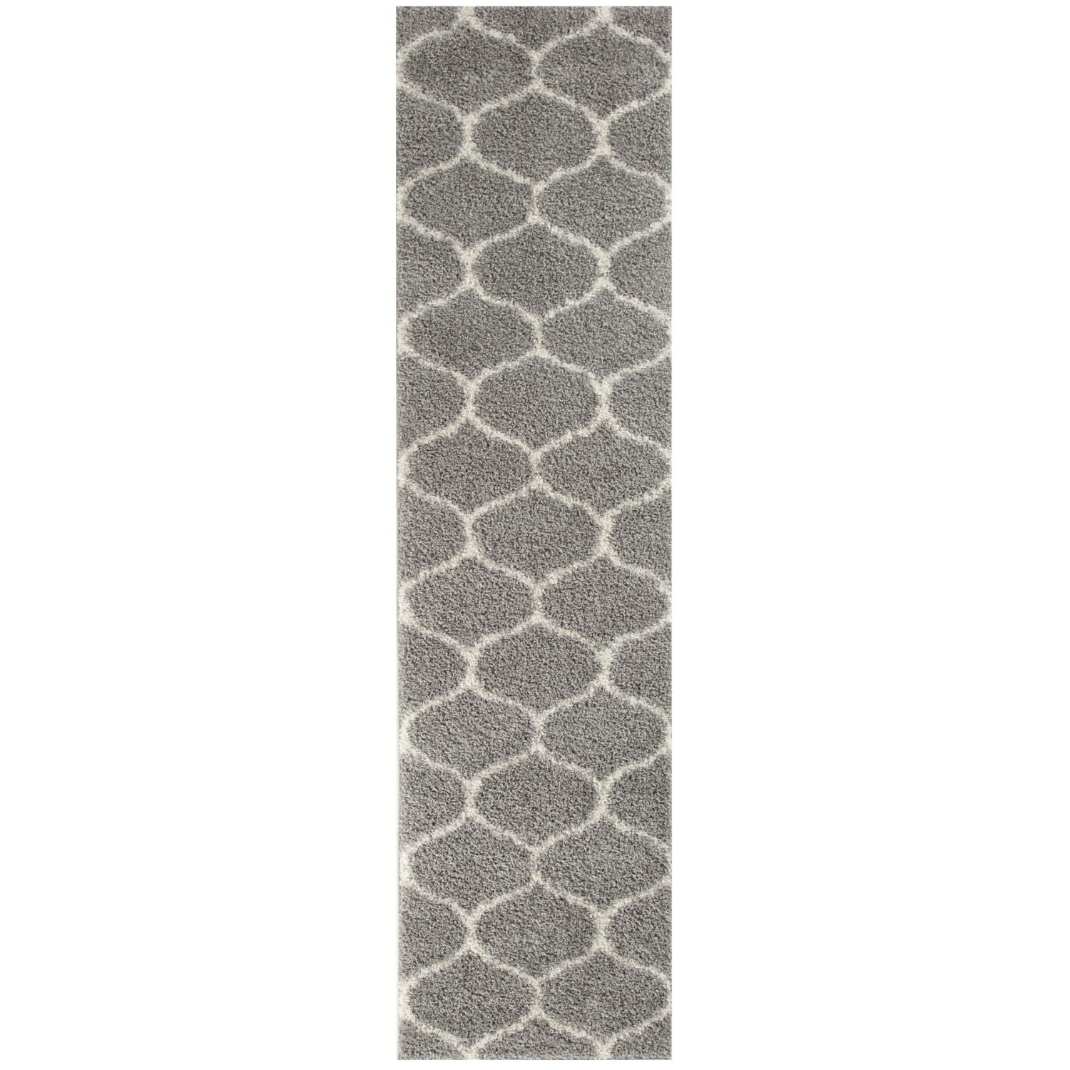Grey Trellis Shaggy Rug 80X300 cm