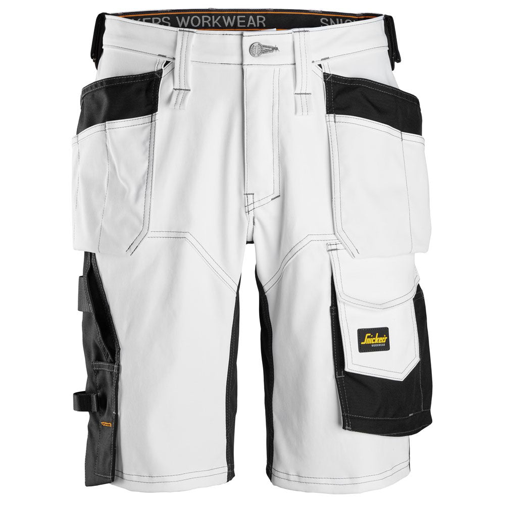 Snickers 6151 AllroundWork, Stretch Loose Fit Holster Pockets Work Shorts White Black