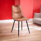Brown Faux Leather Chair with Black Metal Legs