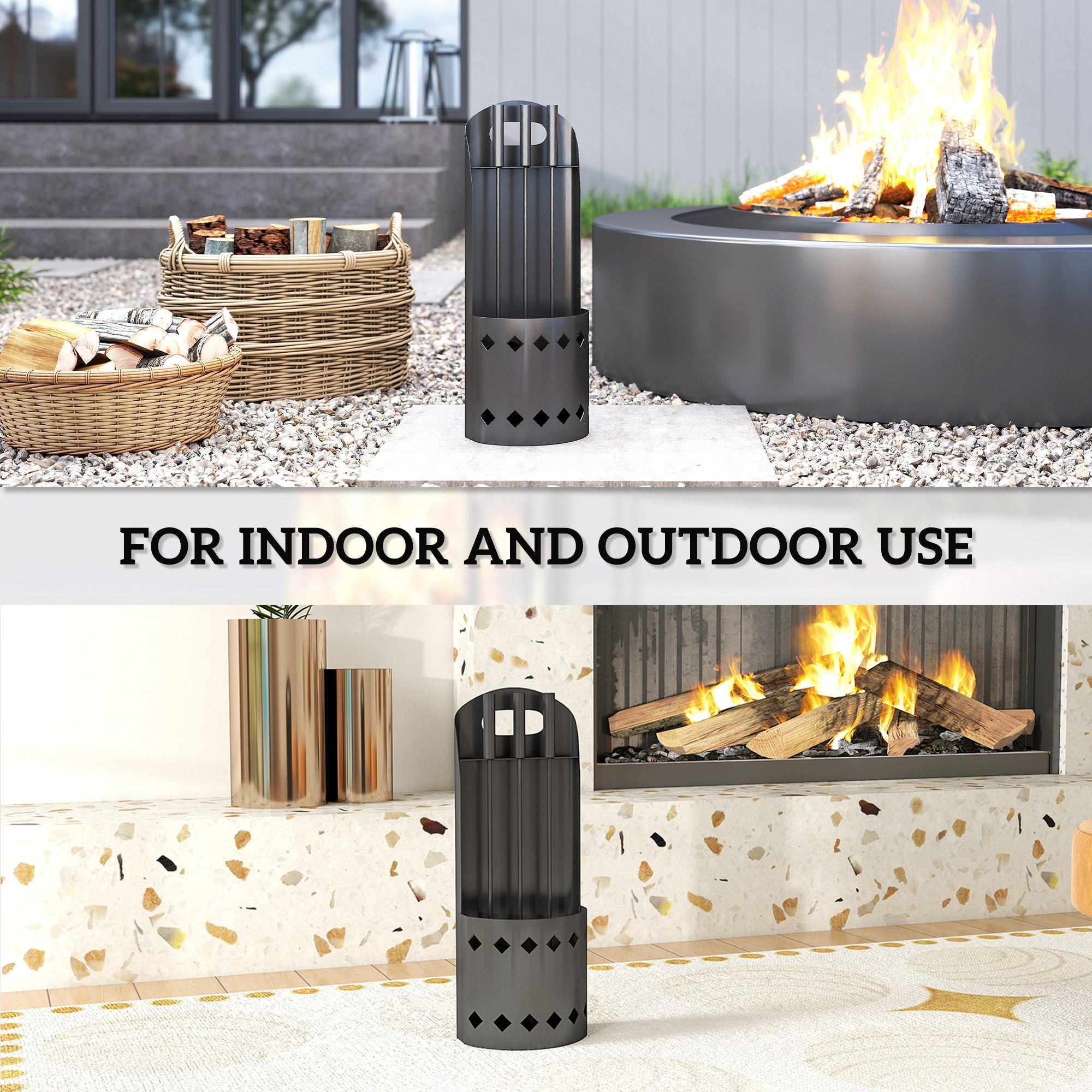 4 Piece Fireplace Companion Set, Metal Fireplace Accessories with Broom, Shovel, Poker, Bucket, Black