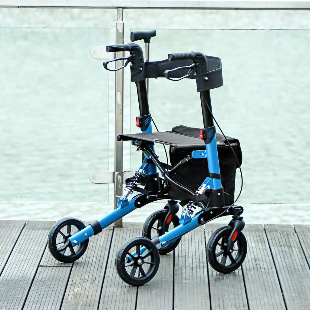 Folding Rollator Walker with Seat, Backrest, Bag, 4 Wheels