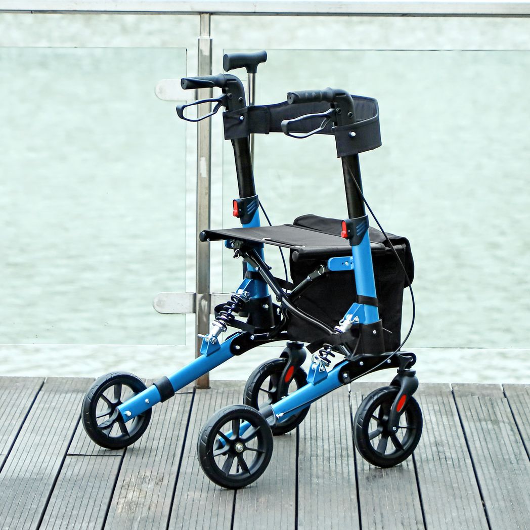 Folding Rollator Walker with Seat, Backrest, Bag, 4 Wheels