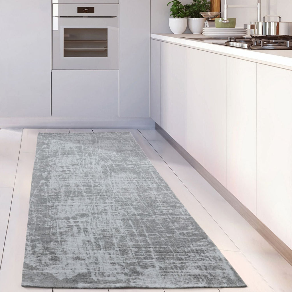 Grey Striped Washable Flatweave Rug