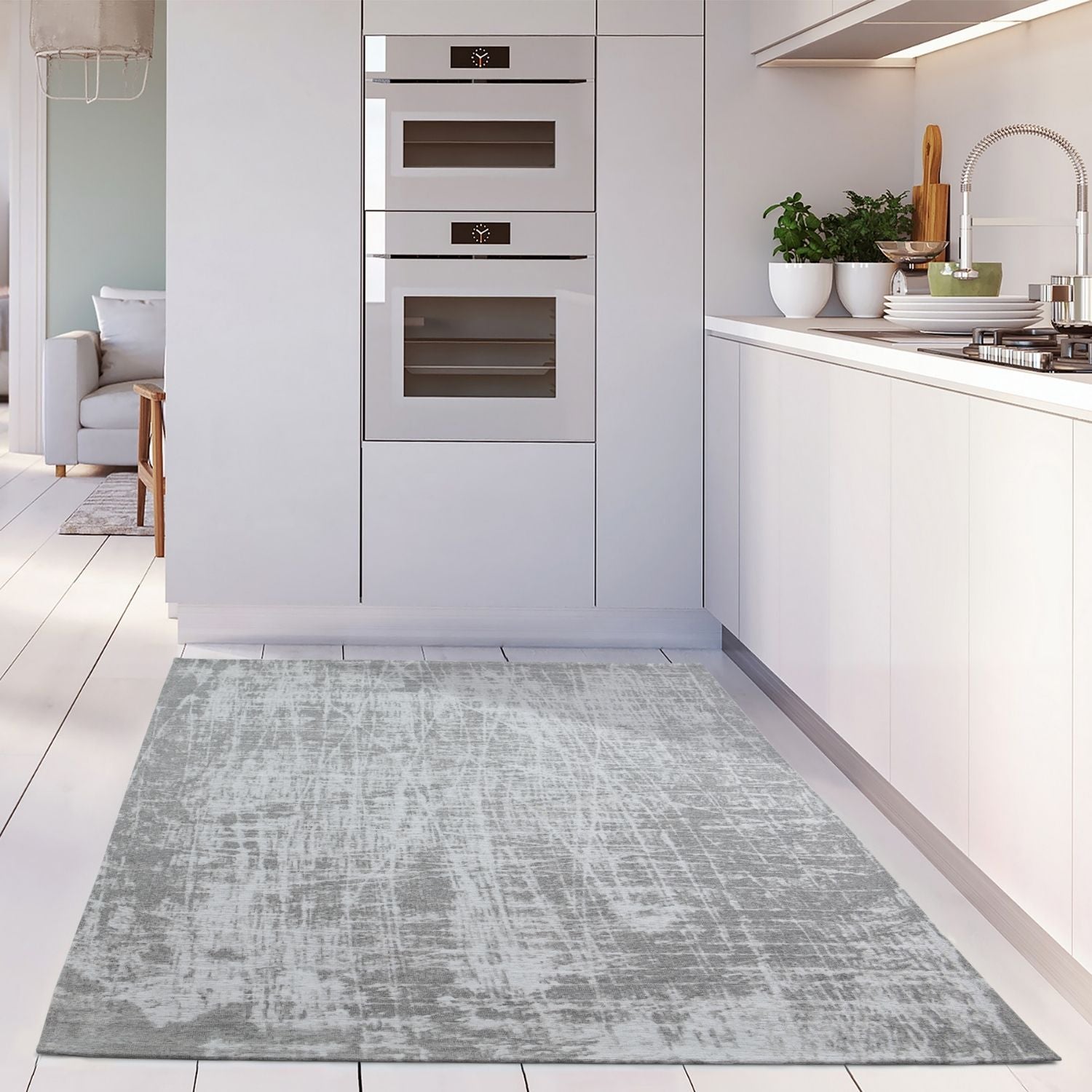 Grey Striped Washable Flatweave Rug