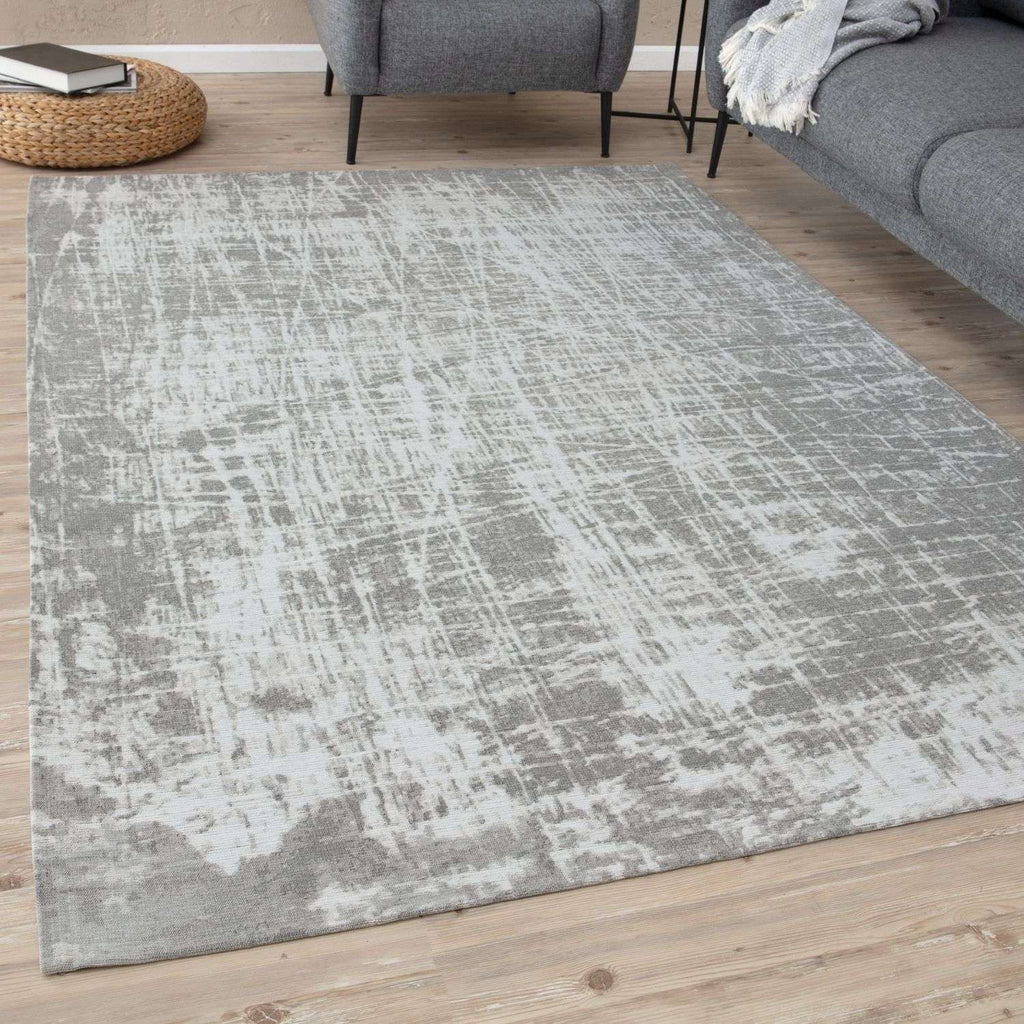 Grey Striped Washable Flatweave Rug