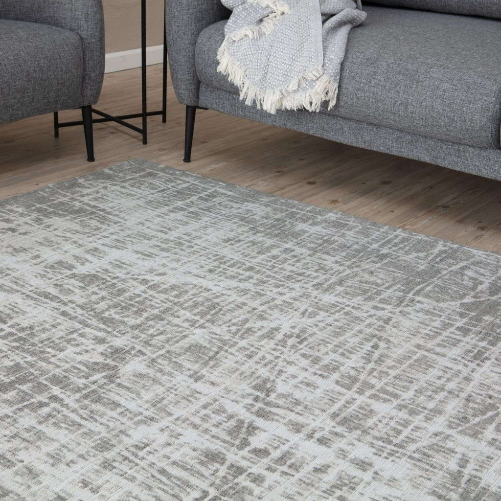 Grey Striped Washable Flatweave Rug