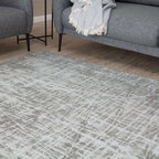 Grey Striped Washable Flatweave Rug