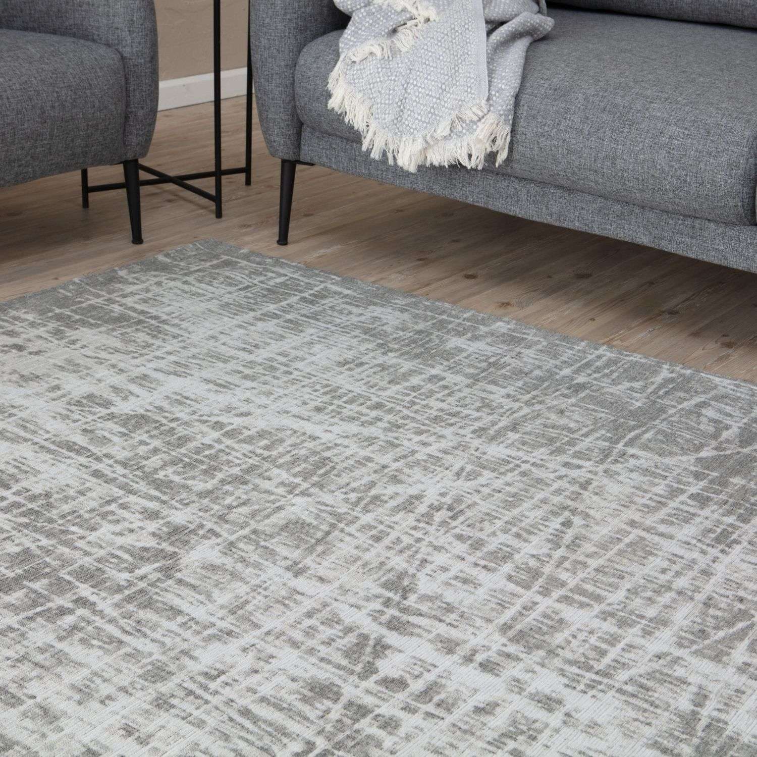 Grey Striped Washable Flatweave Rug