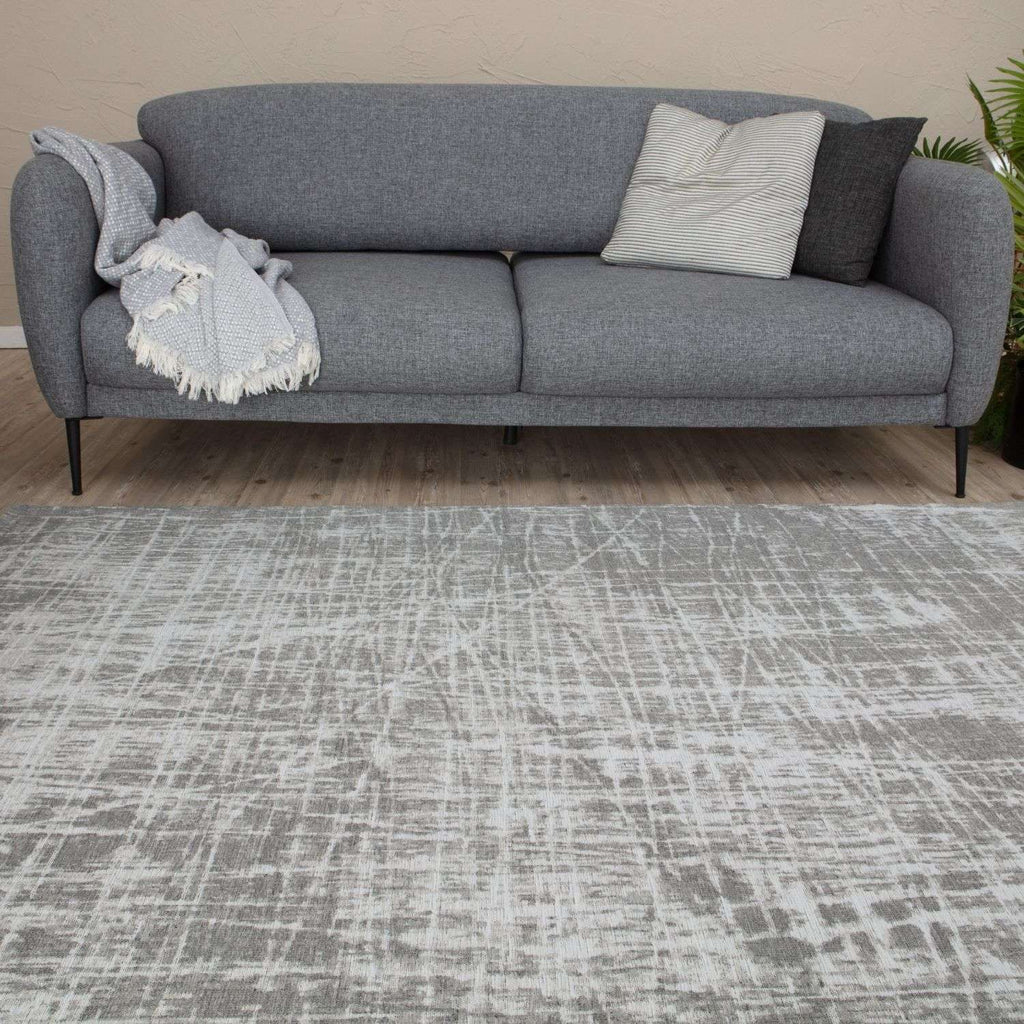 Grey Striped Washable Flatweave Rug