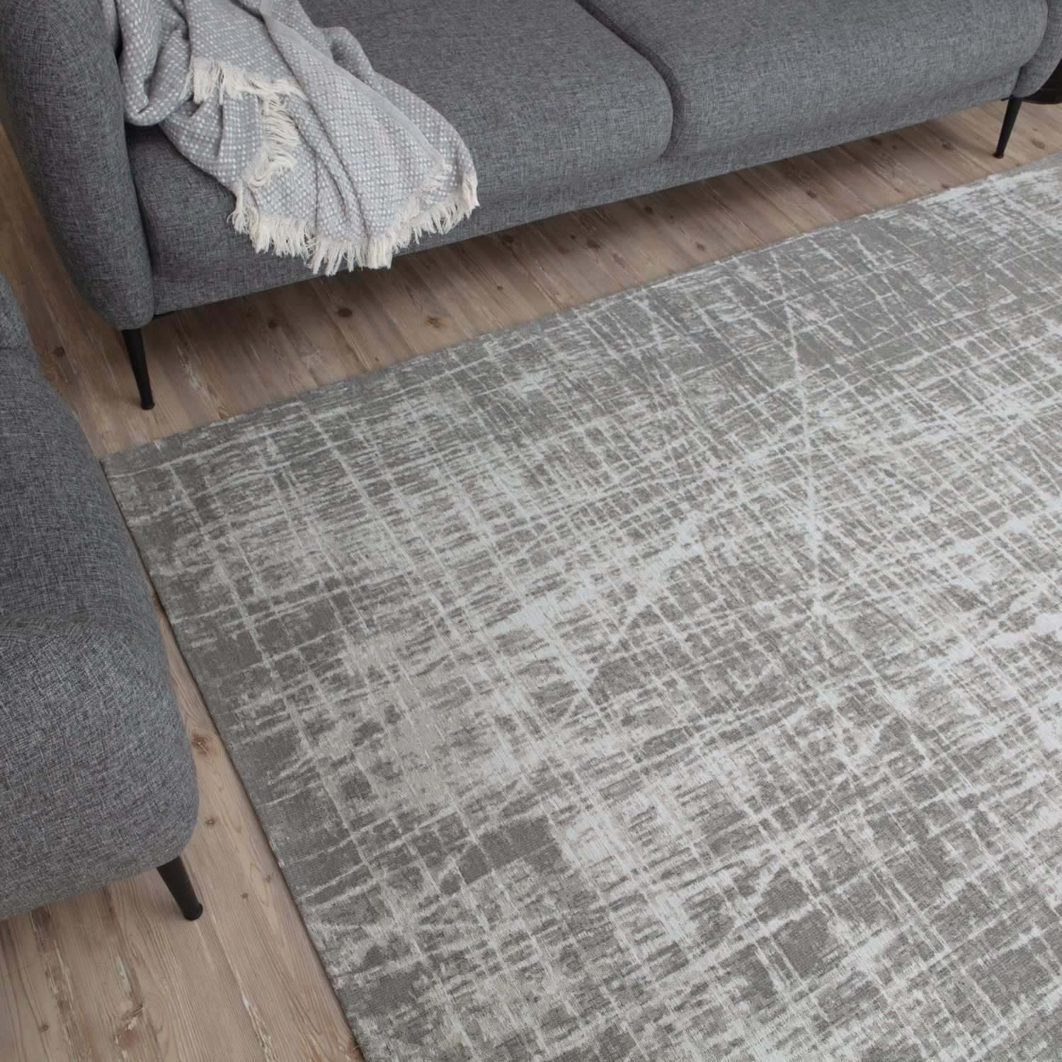 Grey Striped Washable Flatweave Rug