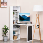 Wall Mounted Computer Desk, Folding Study Table with Black Board and Bookshelf, Multifunctional Floating Writing Desk for Home Office, White
