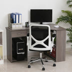 L-Shaped Corner Computer Desk with 2 Shelves, Wide Worktop, Keyboard Tray, Drawer and CPU Stand, Home Office Study Bedroom Furniture, Grey