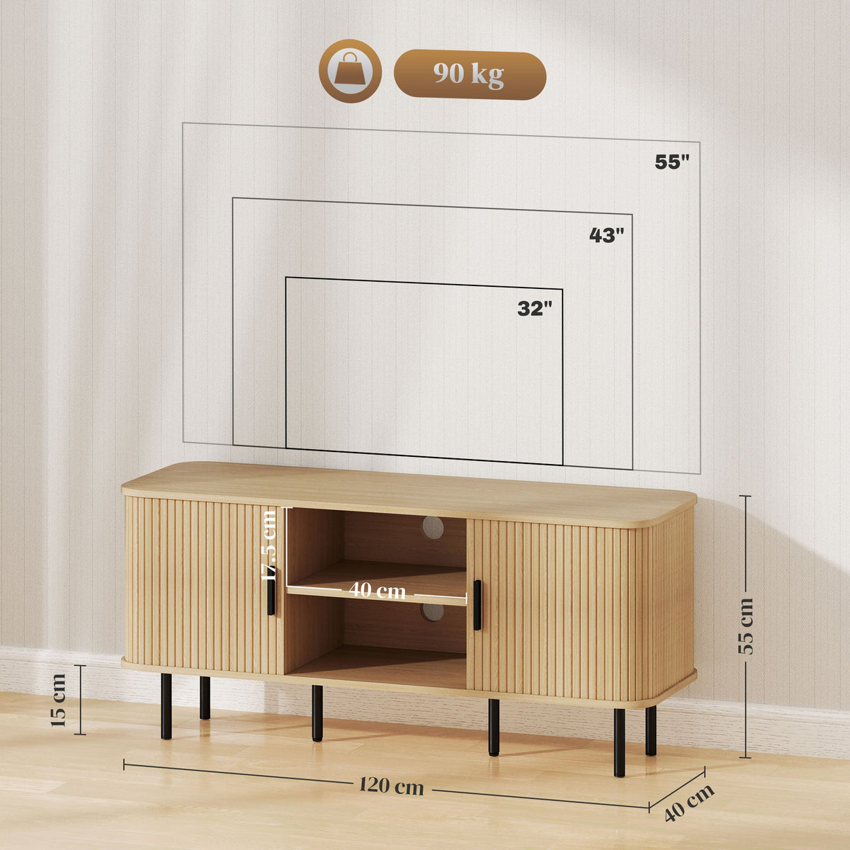 TV Unit for Living Room, TV Stand, Oak Tone