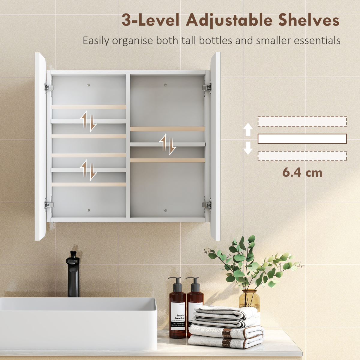 Arched Bathroom Mirror Cabinet, Wall Mounted
