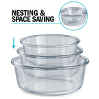 Glass Stackable Round Containers - 950ml 650ml & 400ml - 3 PACK