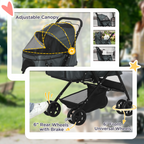 Pet Stroller - Foldable Dog Carriage w/ Reversible Handle - Grey