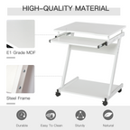 Movable Computer Desk with 4 Moving Wheels Sliding Keyboard Tray White