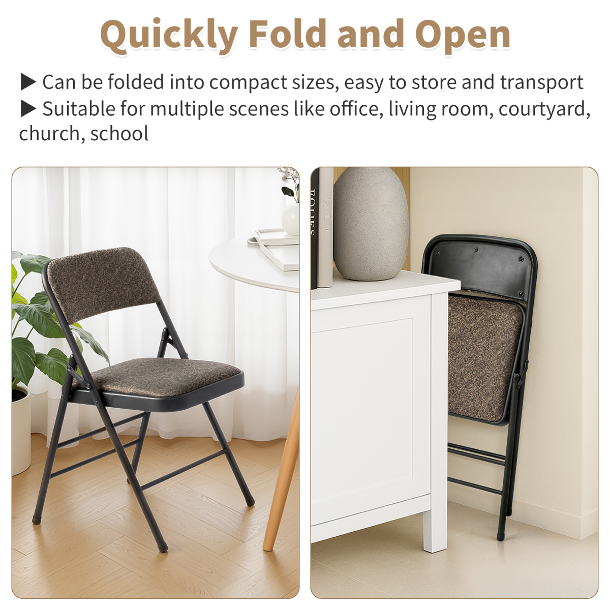 Set of 2 Padded Folding Conference Chairs with Frosted Iron Frame