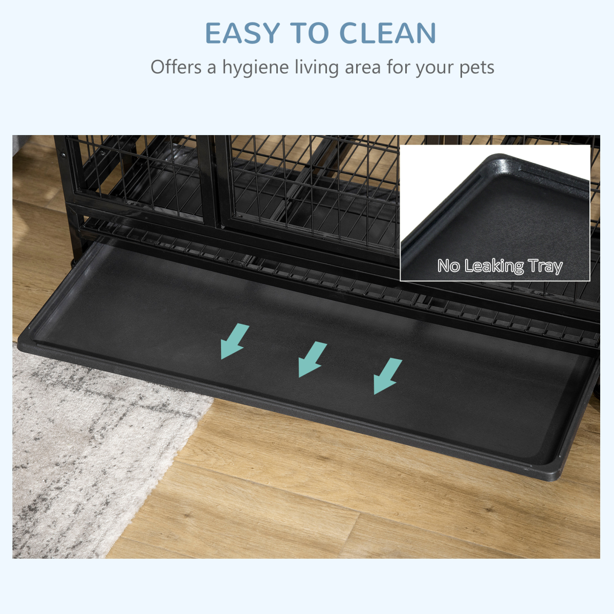 36 inch Heavy Duty Metal Dog Crate Pet Cage with Tray Wheeled Dog Kennel - Black (Medium)