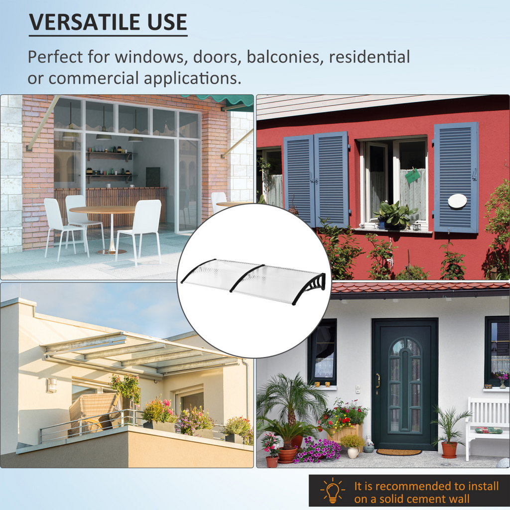 Outdoor Curved Window Porch Canopy Awning UV Rain Cover 0.8x2m Clear
