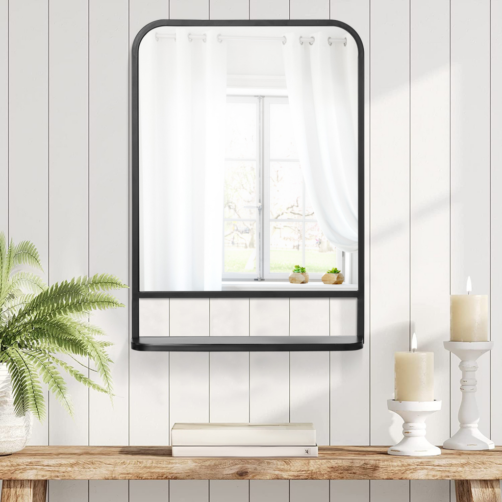 Rectangle Wall Mirror with Shelf 70 x 50 cm, for Living Room, Bedroom