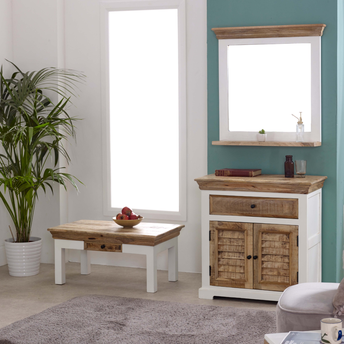 Mirror Frame with Shelf in Solid Mango Wood